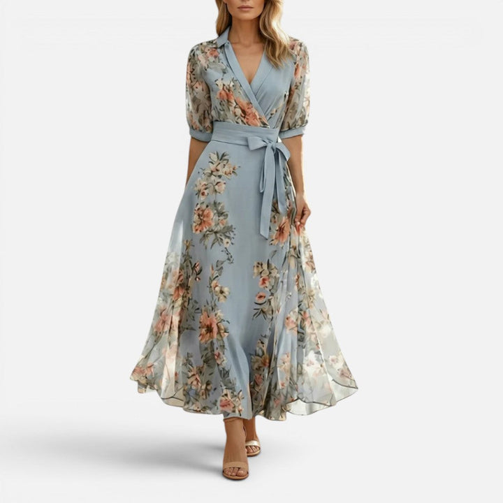 Floral Wrap Midi Dress With V Neck